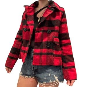 Red Plaid Peacoat